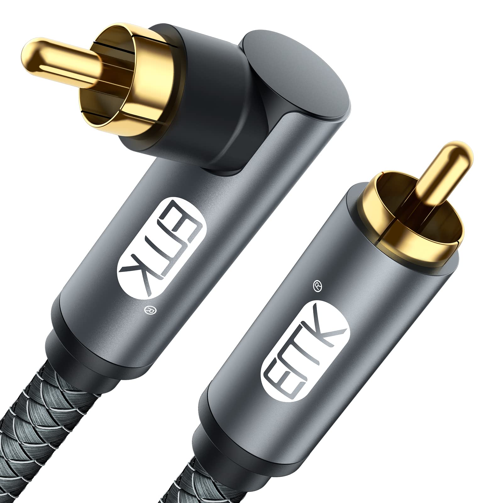 EMK Subwoofer Cable RCA to RCA Audio Cable 24K Gold-Plated Digital Coaxial RCA Cord for Home Theater, HDTV, DVD Player, Speaker, Subwoofer, Hi-Fi Systems (90 Degree Grey, 0.5M)