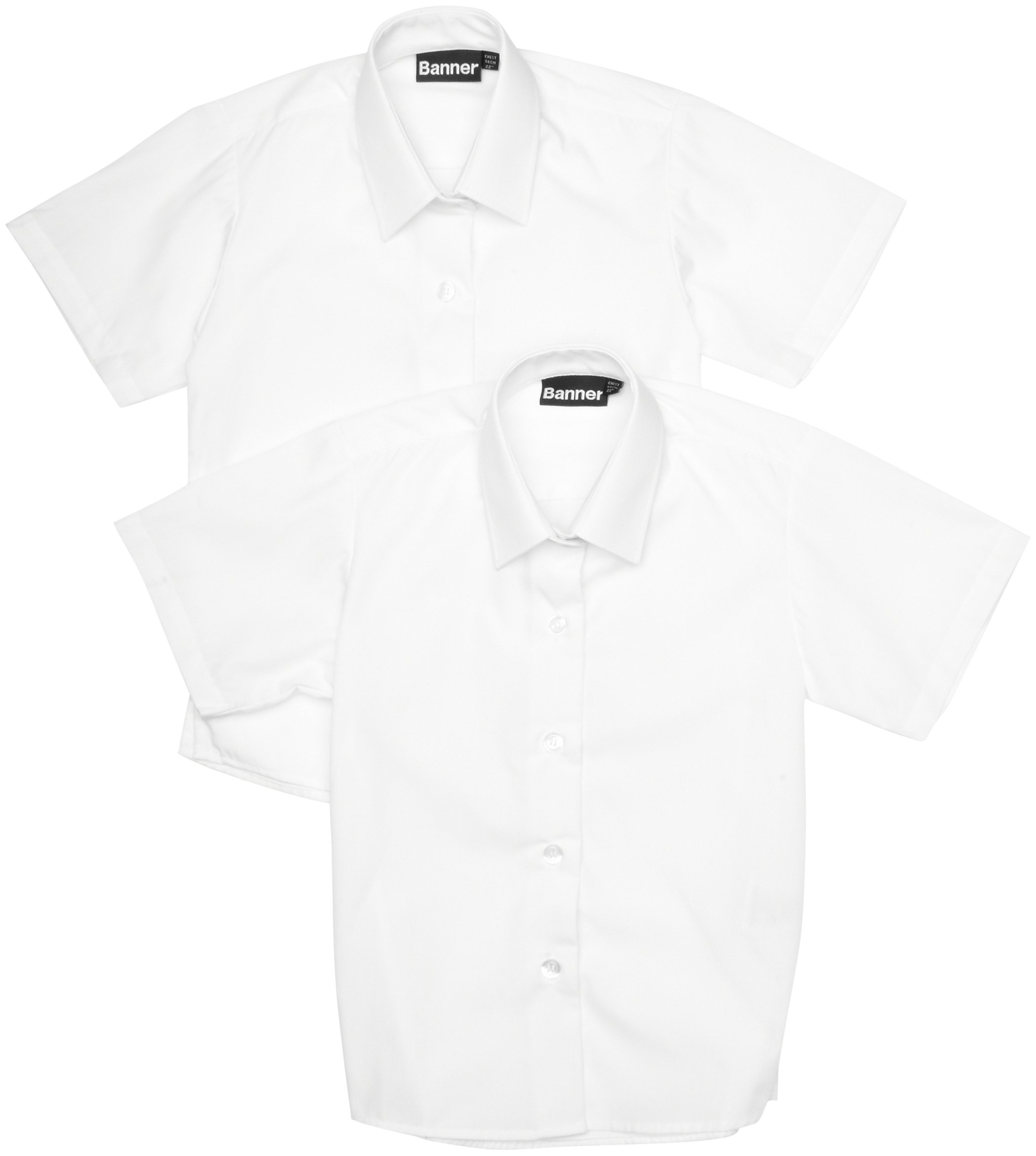 Blue Max Banner Girl's Twin Pack Short Sleeve School Blouse, White, 44" Chest