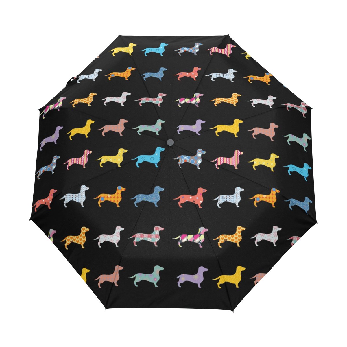 WOZO Black Cute Dachshund Dog 3 Folds Auto Open Close Umbrella