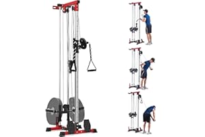 Wall Mount Cable Station – Dual Pulley Cable Crossover Machine with 19 Adjustable Positions, Tricep Rope, T-Bar, LAT Pulldown