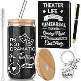 4 Pcs Theatre Gifts for Women Teens Theater Life 16oz Glass Cup Leather Notebook Ballpoint Pen Keychain Musical Broadway Graduation Gifts for Theatre Performers Directors Actors Drama Teacher(Black)
