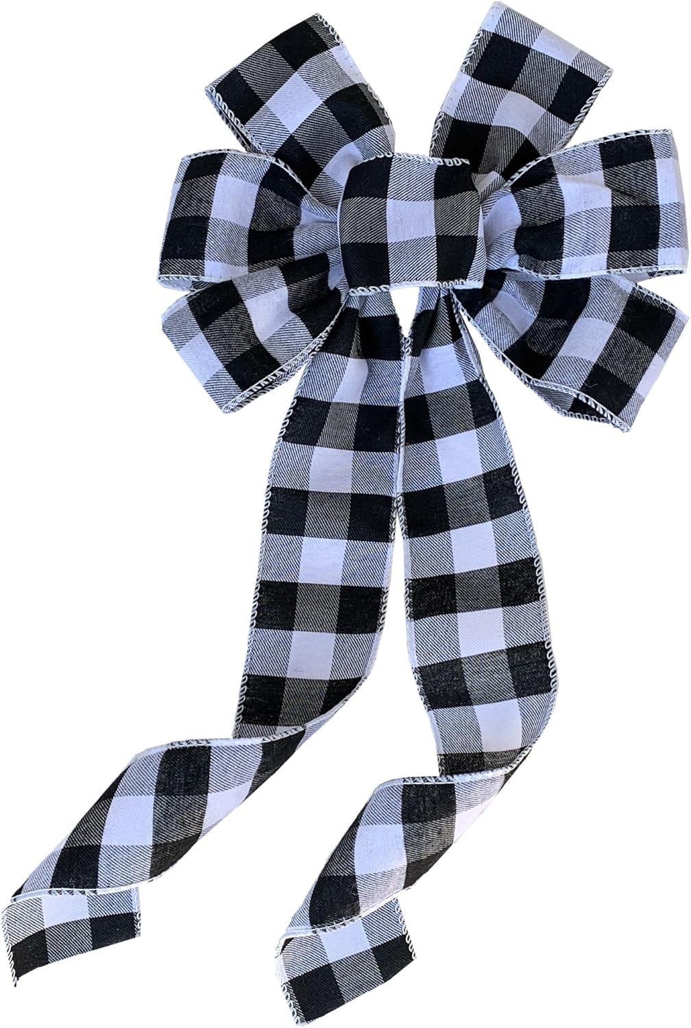GiftWrap Etc. Buffalo Plaid Christmas Wreath Bow - 25 cm Wide, 46 cm Long Pre-Tied Bow, Black and White Checkers, Door Decoration, Swag, Wreath, Garland, Boxing Day, Fall, Winter, Thanksgiving