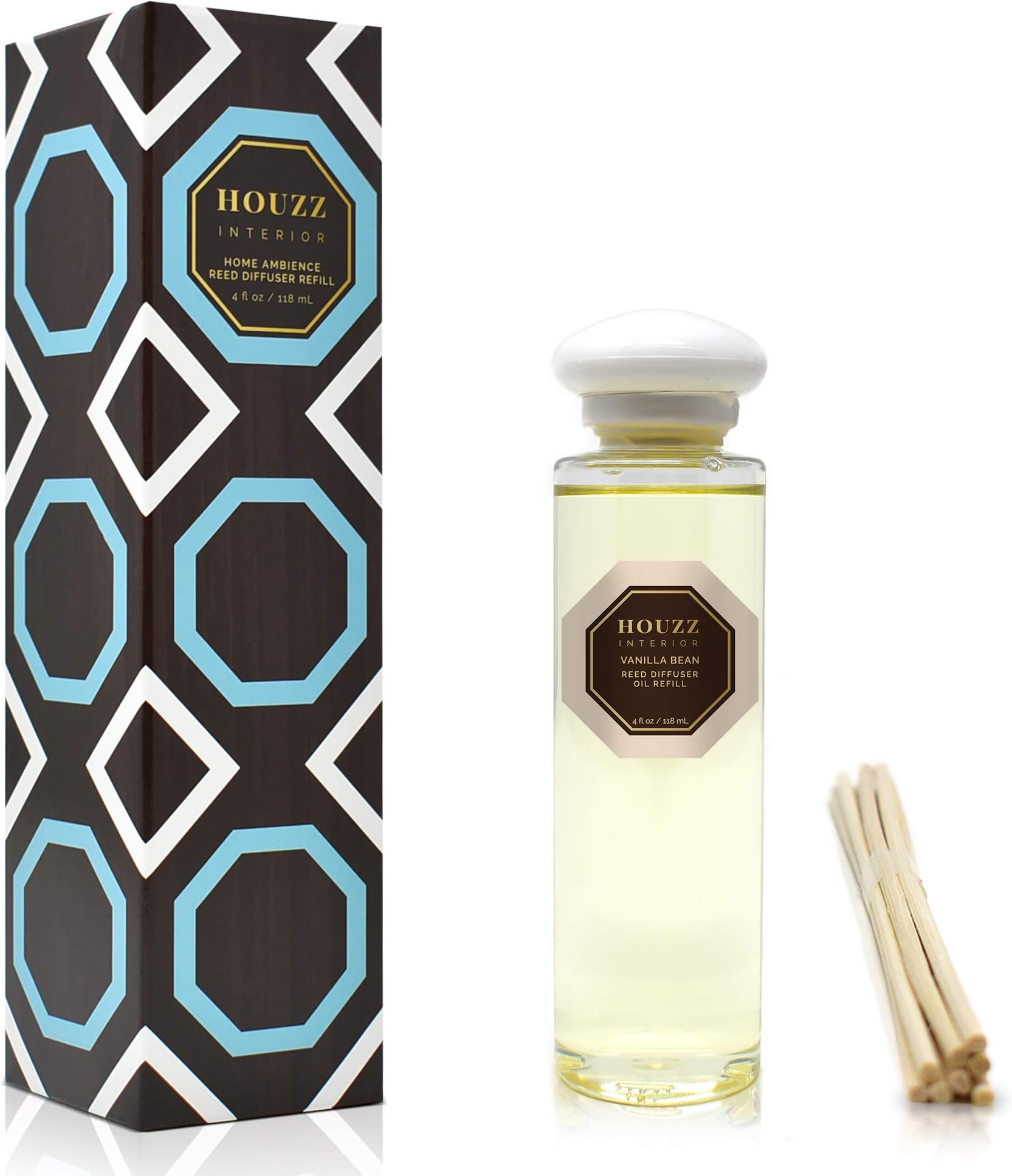 Vanilla Bean Reed Diffuser Refill Oil with Sticks, Home Scent for Living Room, Bathroom and Kitchen, with Vanilla Absolute Essential Oils, Made in The USA