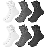 Chalier 6 Pairs Slouch Socks for Women, Soft Cotton Retro Scrunch Socks Mid Calf Rib Tube Sock Women