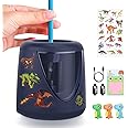 Electric Pencil Sharpeners for Kids, Cute Small Pencil Sharpener for Home Classroom, Battery Pencil Sharpener Electric Plug in, with Dinosaur Erasers DIY Stickers Note Pad