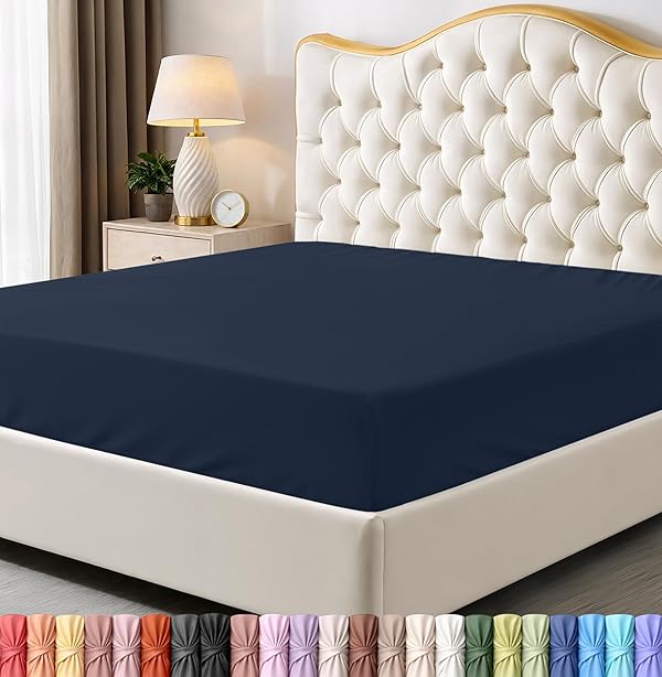 Utopia Bedding Queen-Size-Spannbetttuch – Bettlaken – Tiefe Tasche – weiche Mikrofaser – schrumpf- und lichtbeständig – pflegeleicht – nur 1 Spannbetttuch (Marineblau)