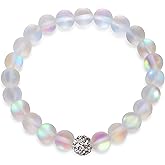 HOPE INSPIRED Mystic Mermaid Friendship Bracelet with 8 mm Frosted White Glowing Glass Moonstone Beads