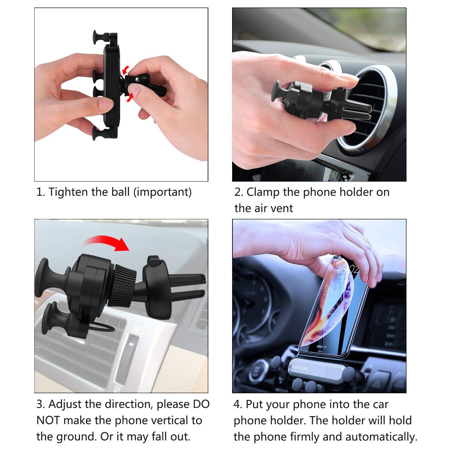 ZXK CO Car Phone Mount, Universal Smartphone Car Air Vent Mount Phone Holder Cradle Super Clamping Stable for iPhone 11 iPhone Xs XS Max X 8 Plus 7 Plus 6 Plus Samsung LG Sony GPS Tablets