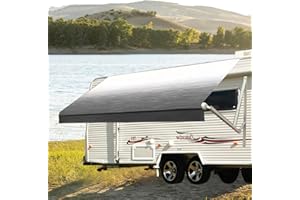 LANCETON RV Awning Fabric Replacement Fabric, Premium Heavy Duty 16 oz Vinyl Awning for Camper & Trailer, Waterproof, Anit-UV, Universal Canopy Awning Replacement for RV Motorhome Black Fade 18'(Fabric 17'2'')