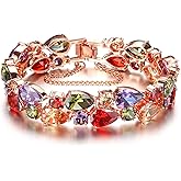 Orglace Bangle Bracelets for Women,Created Garnet Amethyst Peridot Morganite Gemstone Necklace Earrings Ring Bracelets Rose Gold Plated,Jewelry Sets Mother's Day Gifts