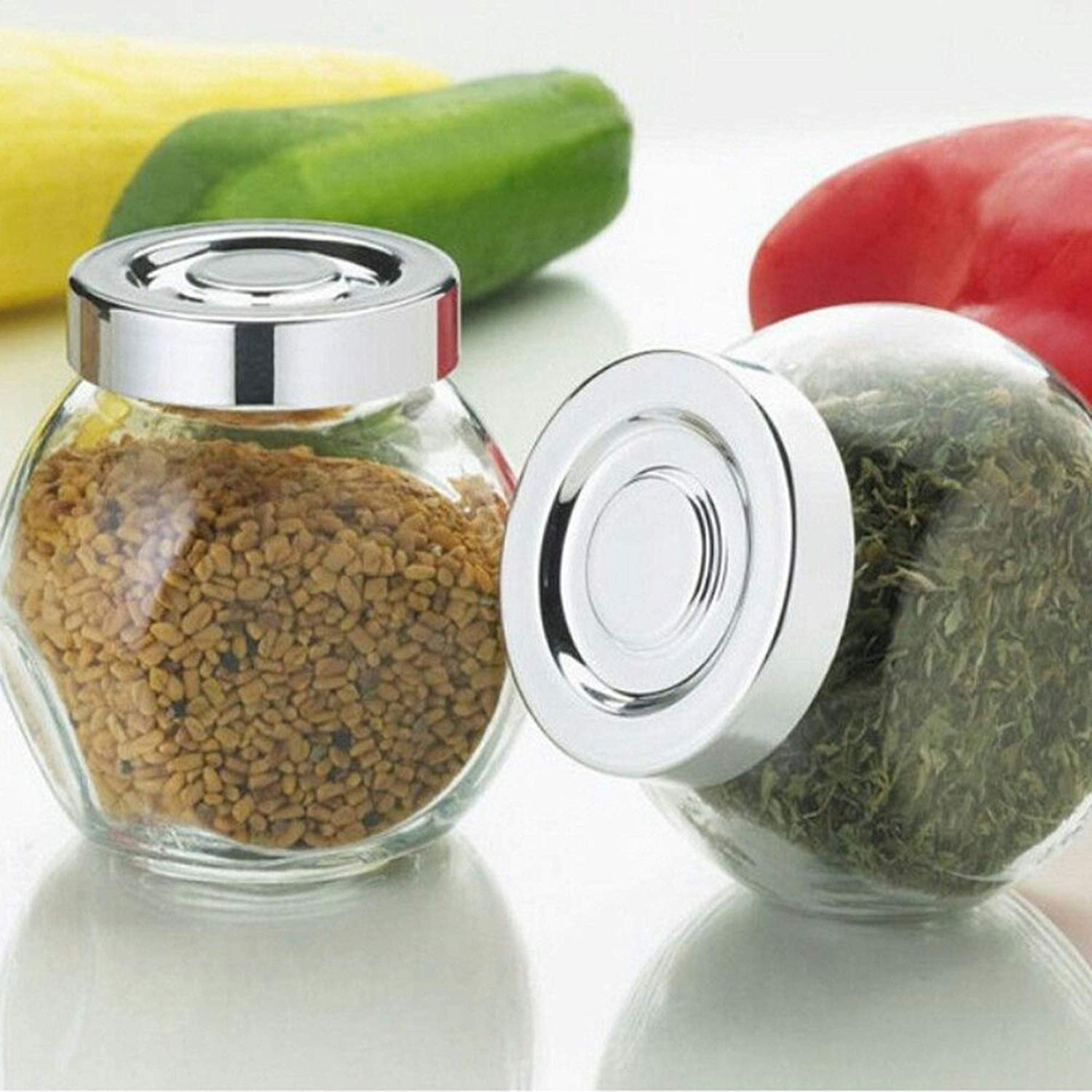 Chidakash® Glass Small Containers Set of 4 Masala and Spices Storage