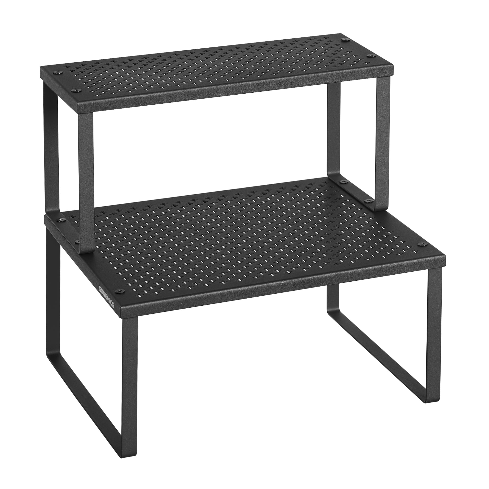 Photo 1 of **MISSING ASSEMBLY SCREWS** SONGMICS Spice Racks, Set of 2 Metal Cabinet Shelf Organizers, Countertop Organizers, Shelf Risers, Stackable, Expandable, Ink Black UKCS005B01