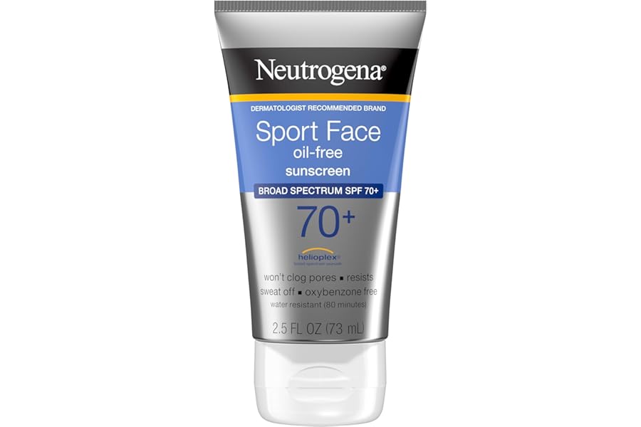 Neutrogena Sport Face Sunscreen SPF 70+, Oil-Free, 2.5 fl oz, Sweat & Water-Resistant, Broad-Spectrum UVA/UVB, Nourish & Restore Skin Balance, Oxybenzone Free Sunscreen For Face