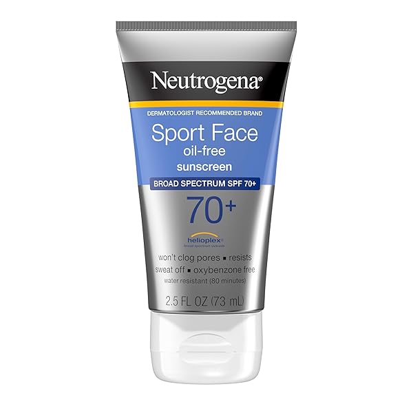NEUTROGENA SPORT FACE SUNSCREEN, BROAD SPECTRUM SUNBLOCK SPF 70+, WATER RESISTANT SUNSCREEN FOR FACE, SWEAT RESISTANT OIL FREE SUNSCREEN LOTION, 2.5 FL OZ