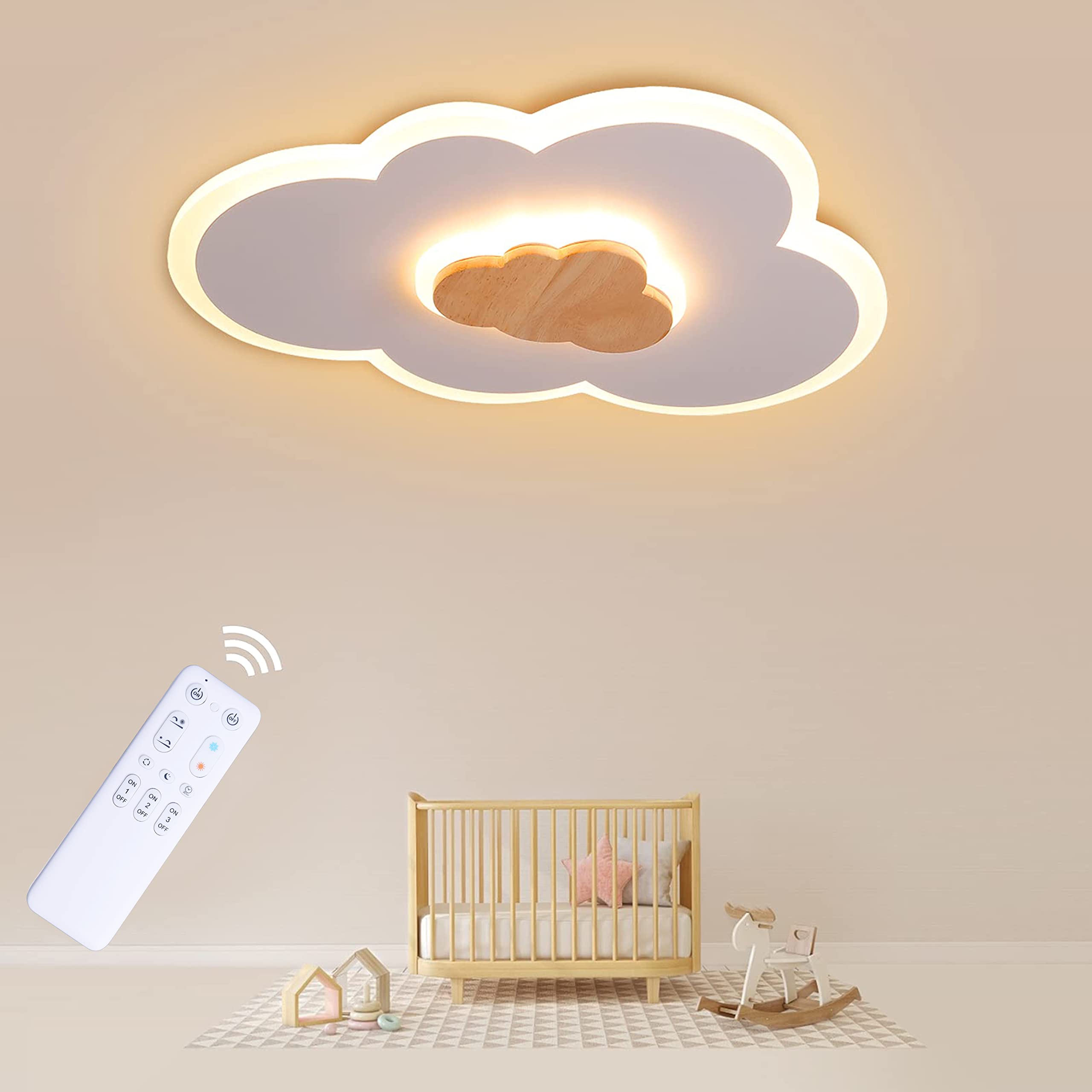 FANLG LED Ceiling Light, 40CM Cloud Light Dimmable Ceiling Lamp with Remote Control 3000-6000K, Kids Night Light 20W Wood Ceiling Light for Kids Room/Living Room/Bedroom/Hallway