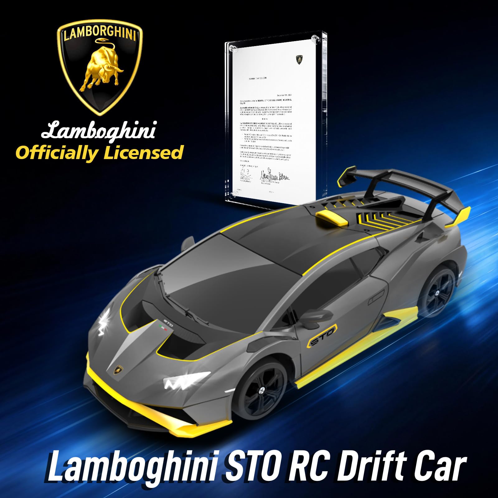 YONCHER RC Ferngesteuertes Auto Drift, Lamborghini Offiziell Lizenziert, 1:24 20KM/H 4WD RC Drift Car, RC Auto mit Leuchten, für ab 4,5,6,7,8 + Jahre Kinder und Erwachsene, Grau 6