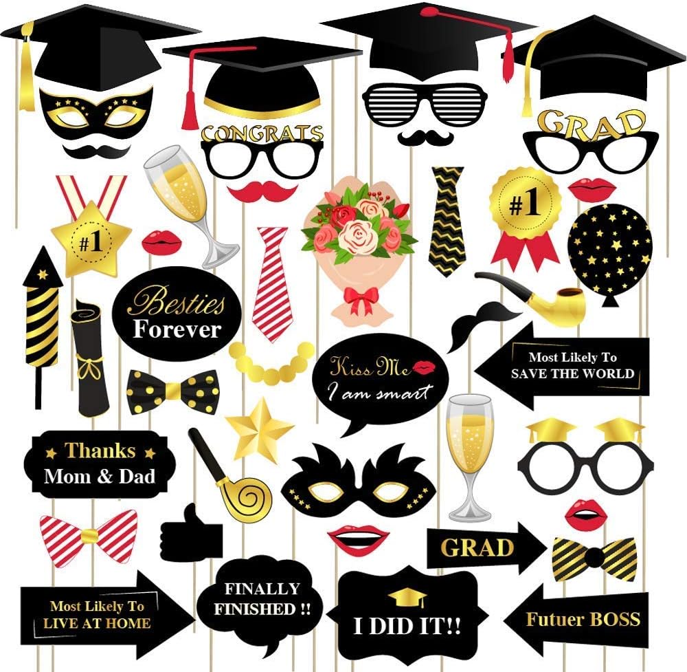 AIYANG 44 Count Graduation Photo Booth Props Selfie Props for High School College Graduation Decorations Graduation Party Favors Supplies