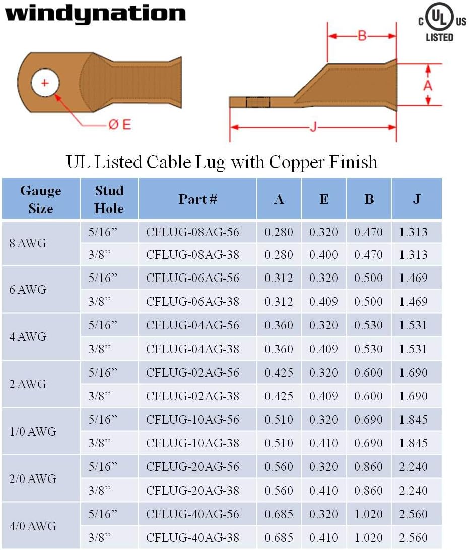 10 pcs WNI UL 4 Gauge x 5/16 Pure Copper Battery Welding Cable Lug Connector Ring Terminals: Car Electronics