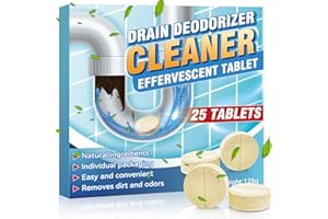 Smelly Drain Cleaner Tablets, 25 Pack Disposal Tablets Eliminator Quickly Eliminates Odors, Sink Smell Effervescent Tablets, 