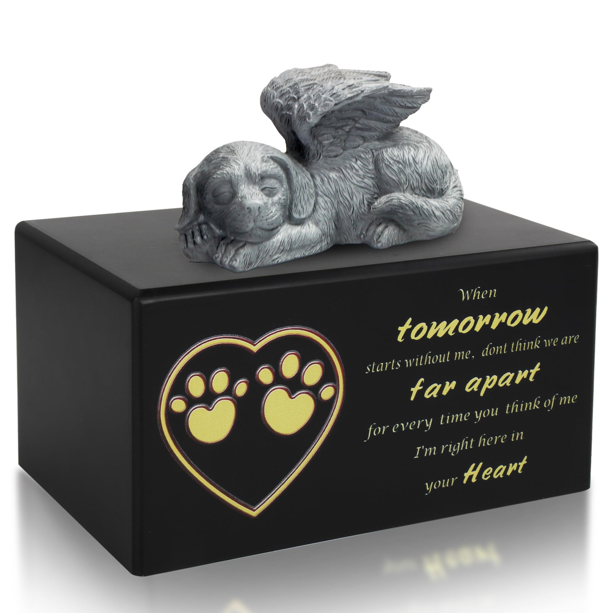 DiDiBirDi Pet Urn Dog Ashes Box Wooden Black Dog Urns for Ashes Cremation Urn with Dog Angel and Ashes Bag,Memorial Box for Dog