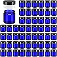 Norme 48 Pcs 4 oz Glass Jars with Lids Leakproof Round Airtight Empty Cosmetic Jars with Inner Liners Lid for Storing Lotions Powder Ointments Candle Making (Black,Blue)