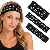 Gemoioio 3Pcs Grommet Headband, Elastic Y2K Punk Headbands, Eyelet Hollow out Headband Hairband with Holes for Women Girls(Black)