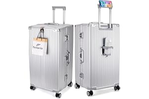 feilario 30in Super Large Captain Aluminum Frame Hardside Spinner Wheels Luggage, Removable Wheels Zipperless Checked Suitcase with Cup Holder/Phone Holder