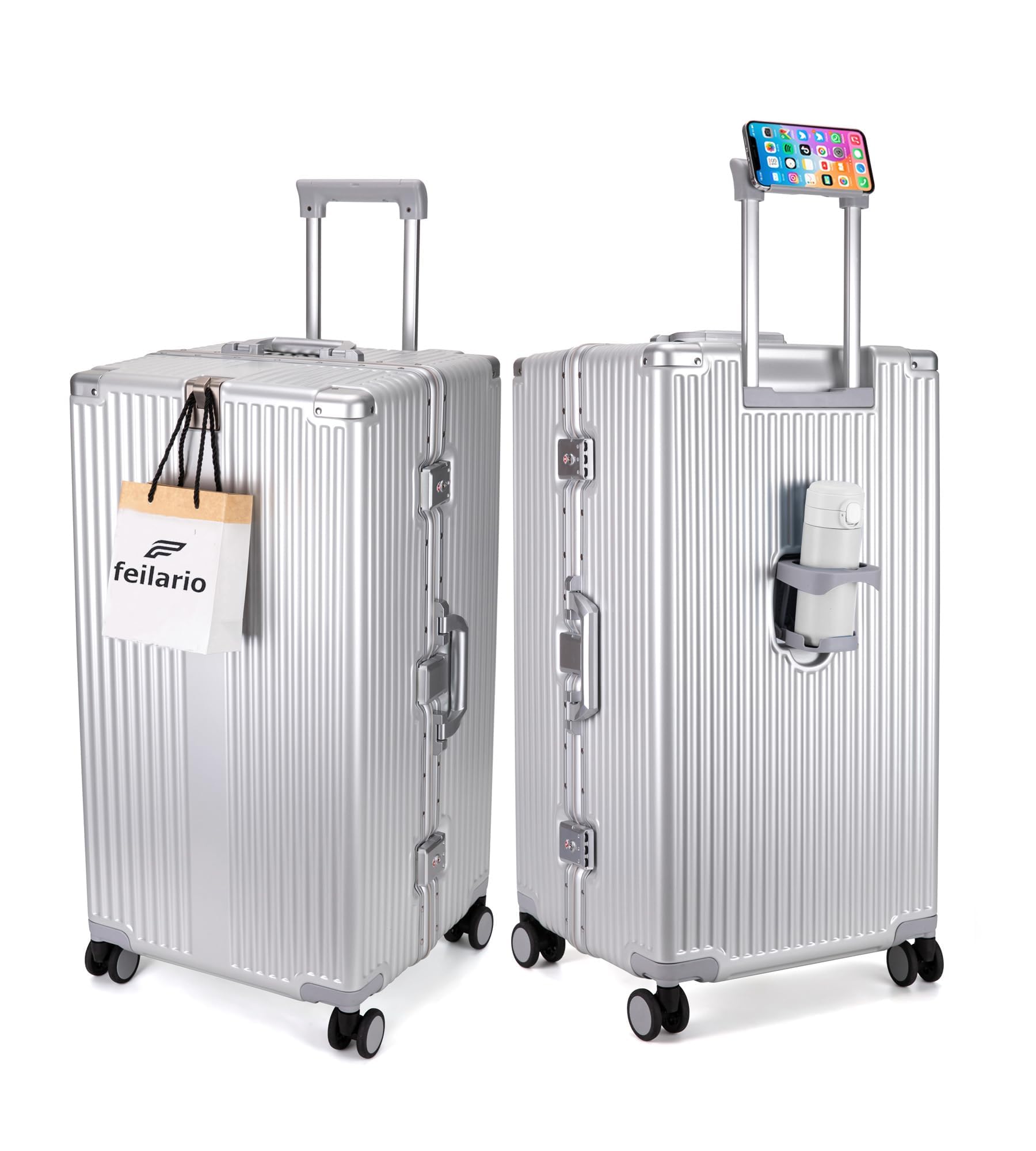 Photo 1 of feilario 30in Super Large Captain Aluminum Frame Hardside Spinner Wheels Luggage, Removable Wheels Zipperless Checked Suitcase with Cup Holder/Phone Holder