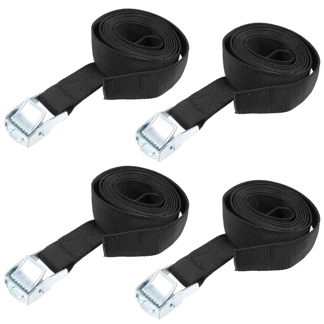 sourcing map Tie Down Strap Cam Buckle Lashing Strap 1" x 5Ft 176lb 80Kg Load Polypropylene for Moving Securing Cargo, Black, Pack of 4