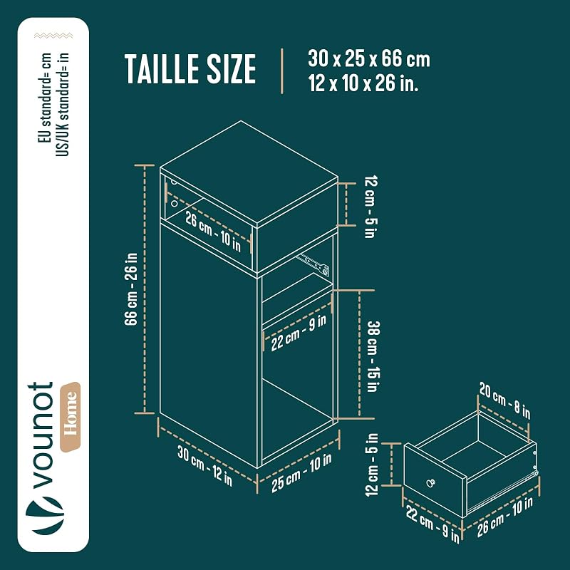 ® Juego de 2 Mesita de Noche Estrecha con 2 Compartimentos Abiertos y 1 Cajón 25x30x66cm, Mesilla de Noche Pequeña Estilo Moderno, Mesa Auxiliar Alta para Dormitorio Salón Sala de Estar, Blanco