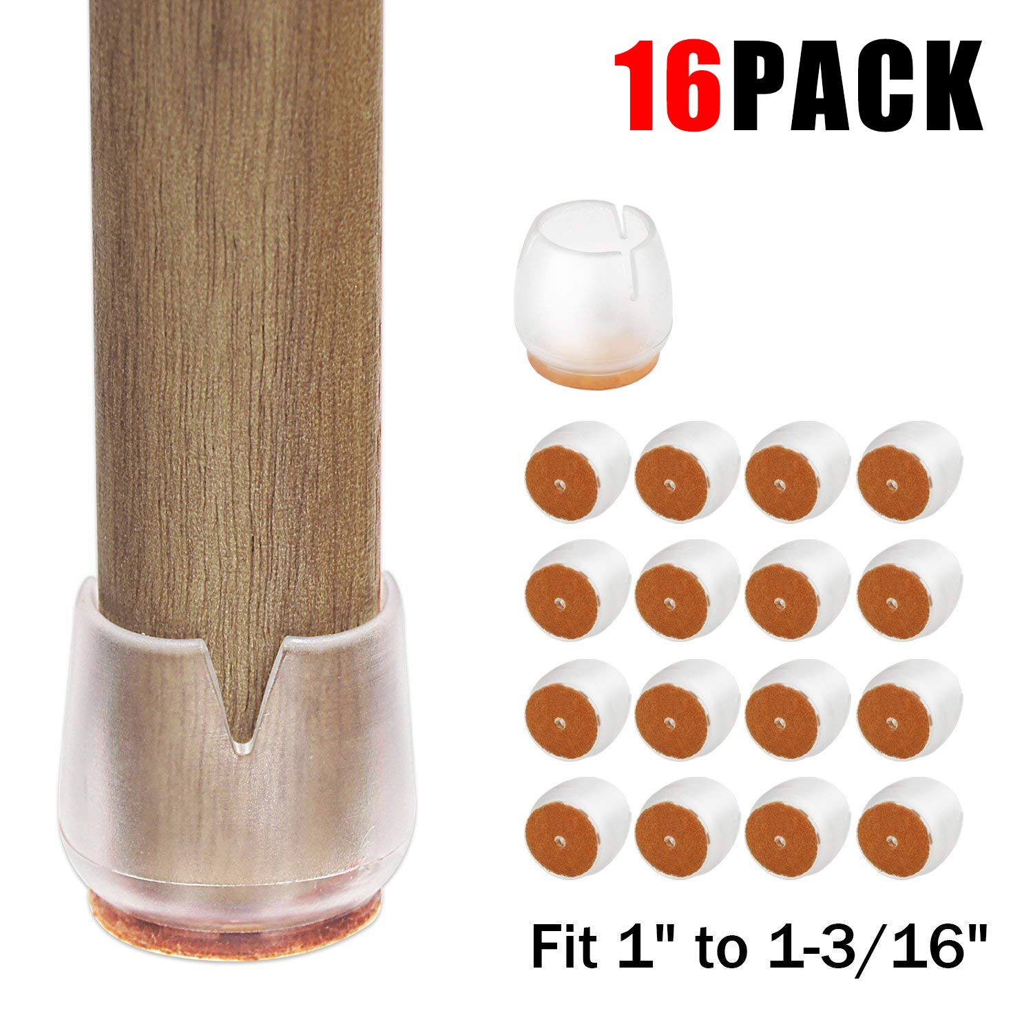 Chair Leg Caps,Mocofo Furniture Protective Leg Tips Wood Floor Protectors,Silicone Caps with Felt Pads,Chair & Table Feet Glides Fit Round Diameter From 1\