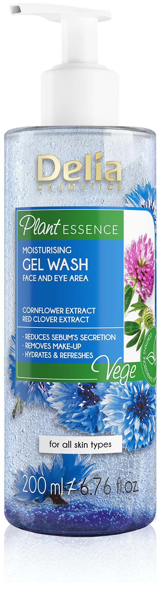 Delia Cosmetics - Plant Essence - Face Cleanser - Washing Gel - Moisturizing Cleansing - Removes Makeup & Impurities - Vegan Friendly - Natural Ingredients - Every Skin - Reduces Excess Sebum - 200 ml