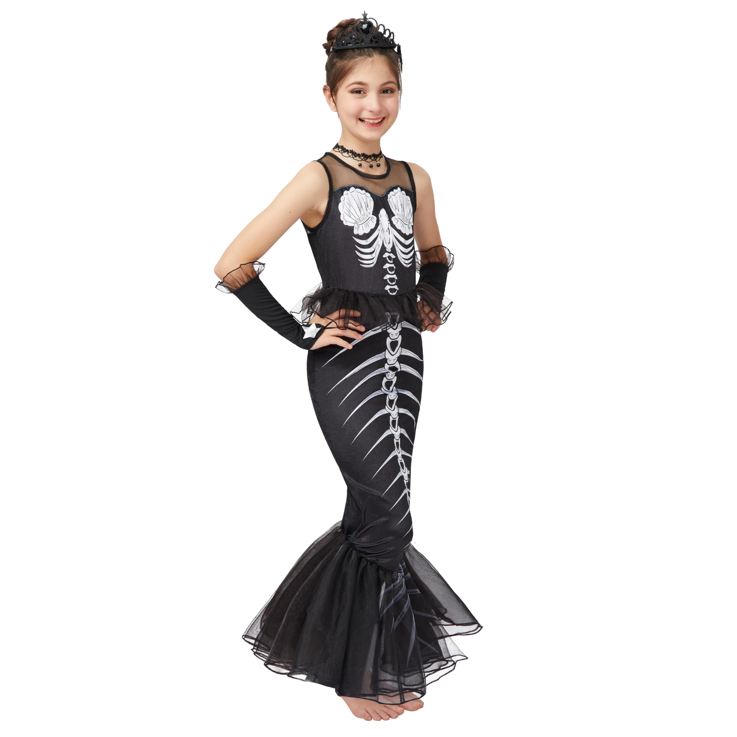 Spooktacular Creations Child Girl Mermaid Skeleton costume, Mermeid Costume for Girls Halloween Dress Up Parties