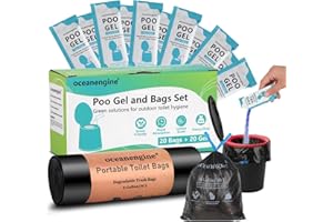 Portable Toilet Bags Poo Gel Set, 8 Gallon Camping Toilet Bags with Portable Toilet Absorbent Gel, Compostable Portable Potty