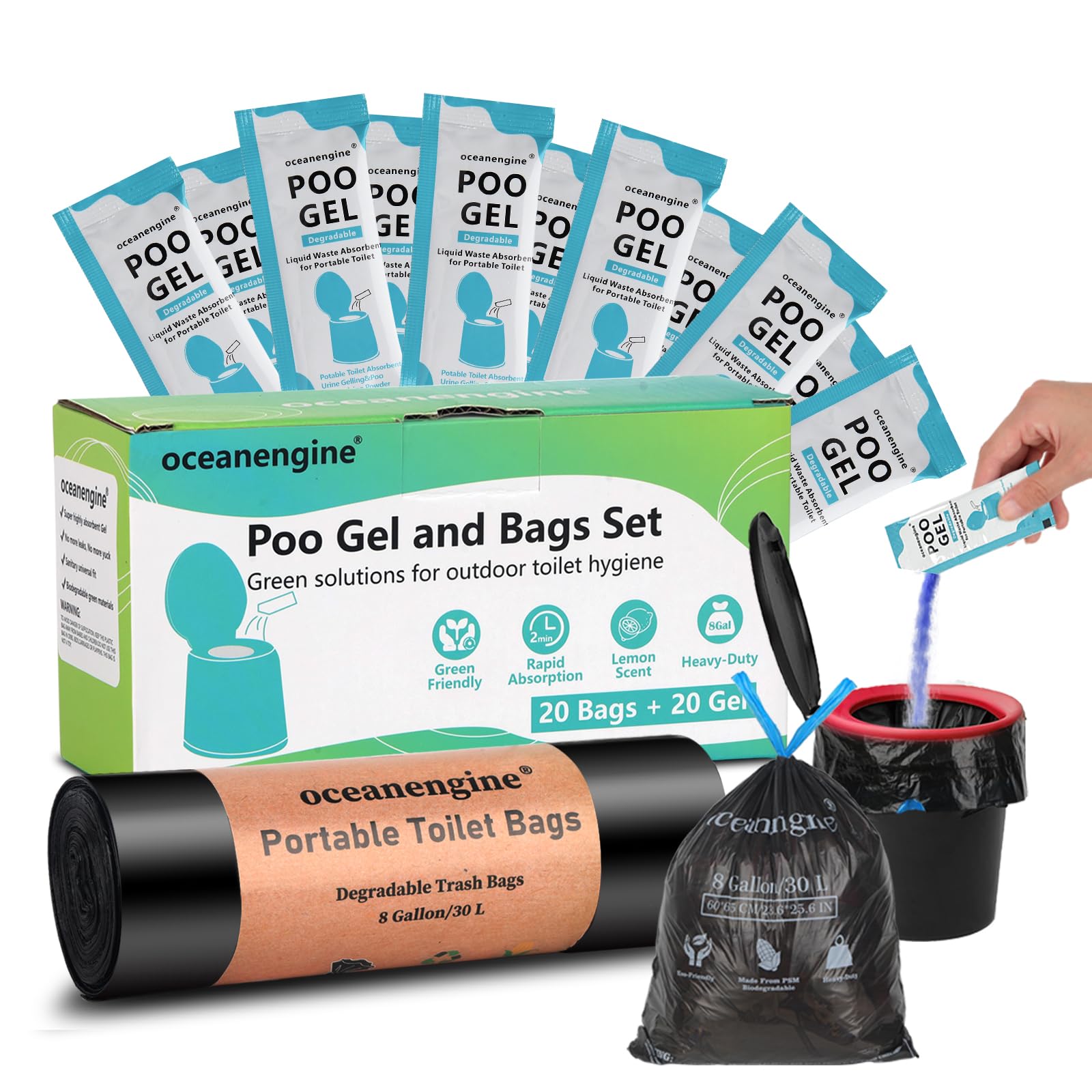 Photo 1 of 8 Gallon Camping Toilet Bag with Portable Absorbent Gel, Compostable Potty Bag for Camping Outdoor Hiking