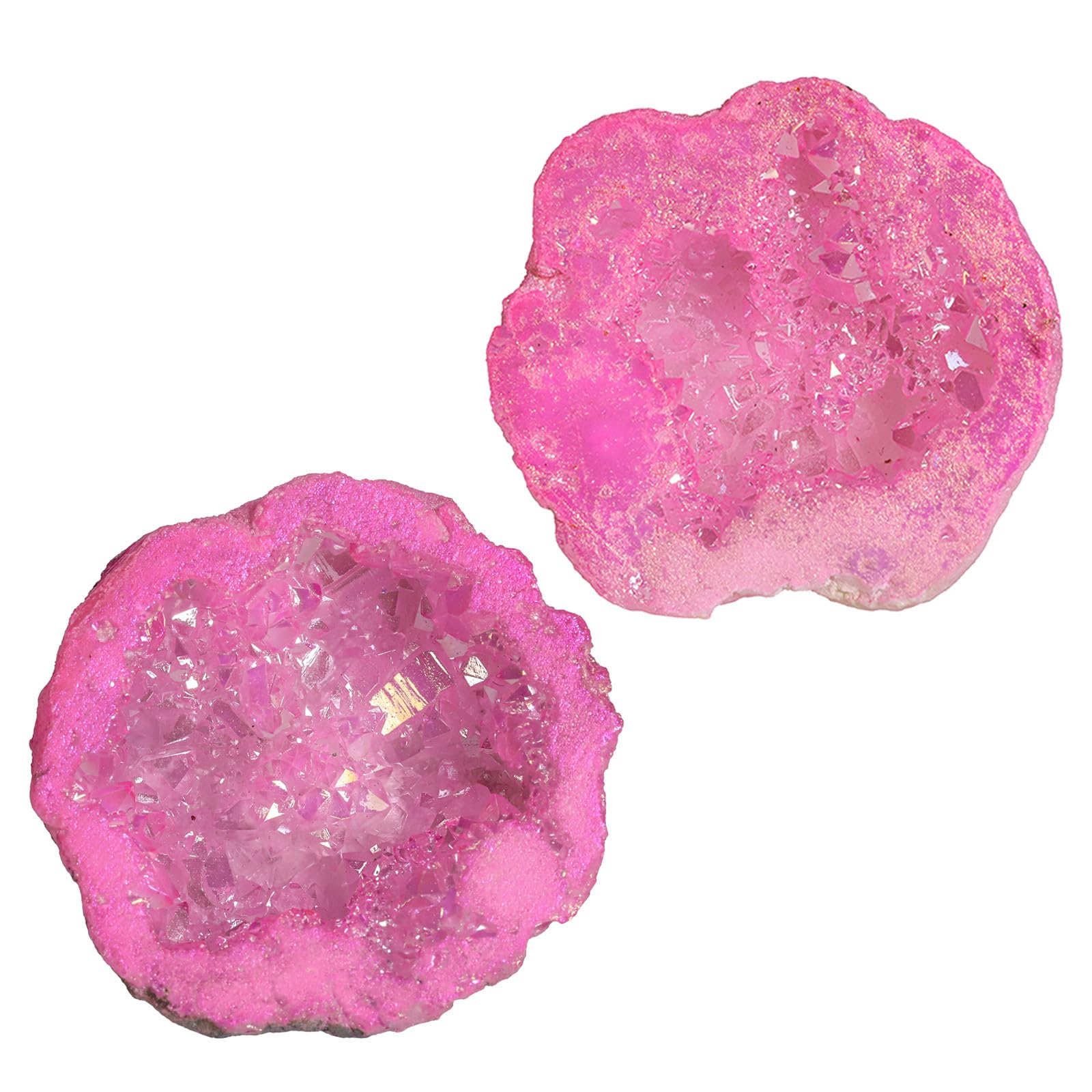 Nupuyai 2pcs Angel Aura Quartz Geode Stone, Titanium Coated Natural Rock Crystal Cluster Specimen for Reiki Healing Home Decor 10-35g, Pink