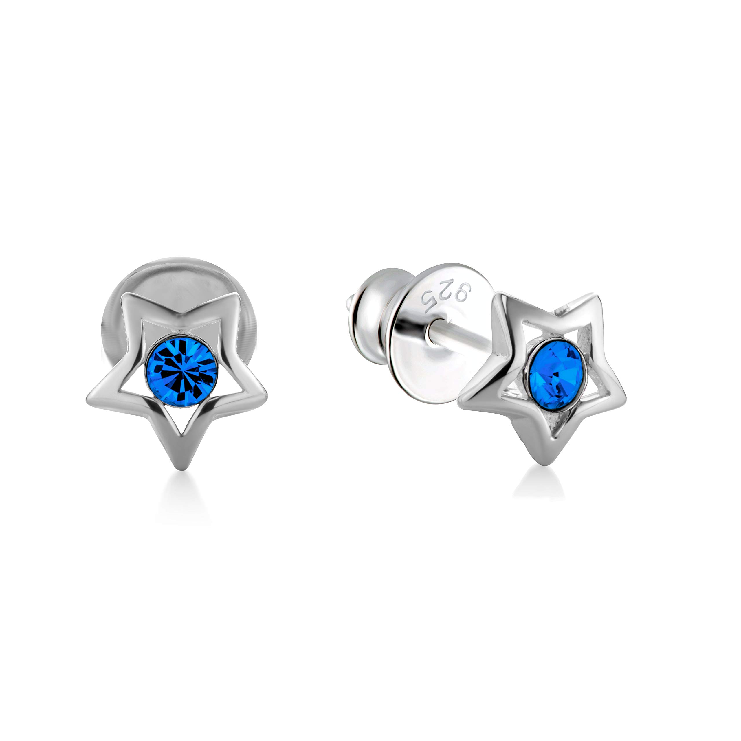 Butterfly Sterling Silver Kids Earrings With Star Shape And Blue Crystals 5mm — image 1