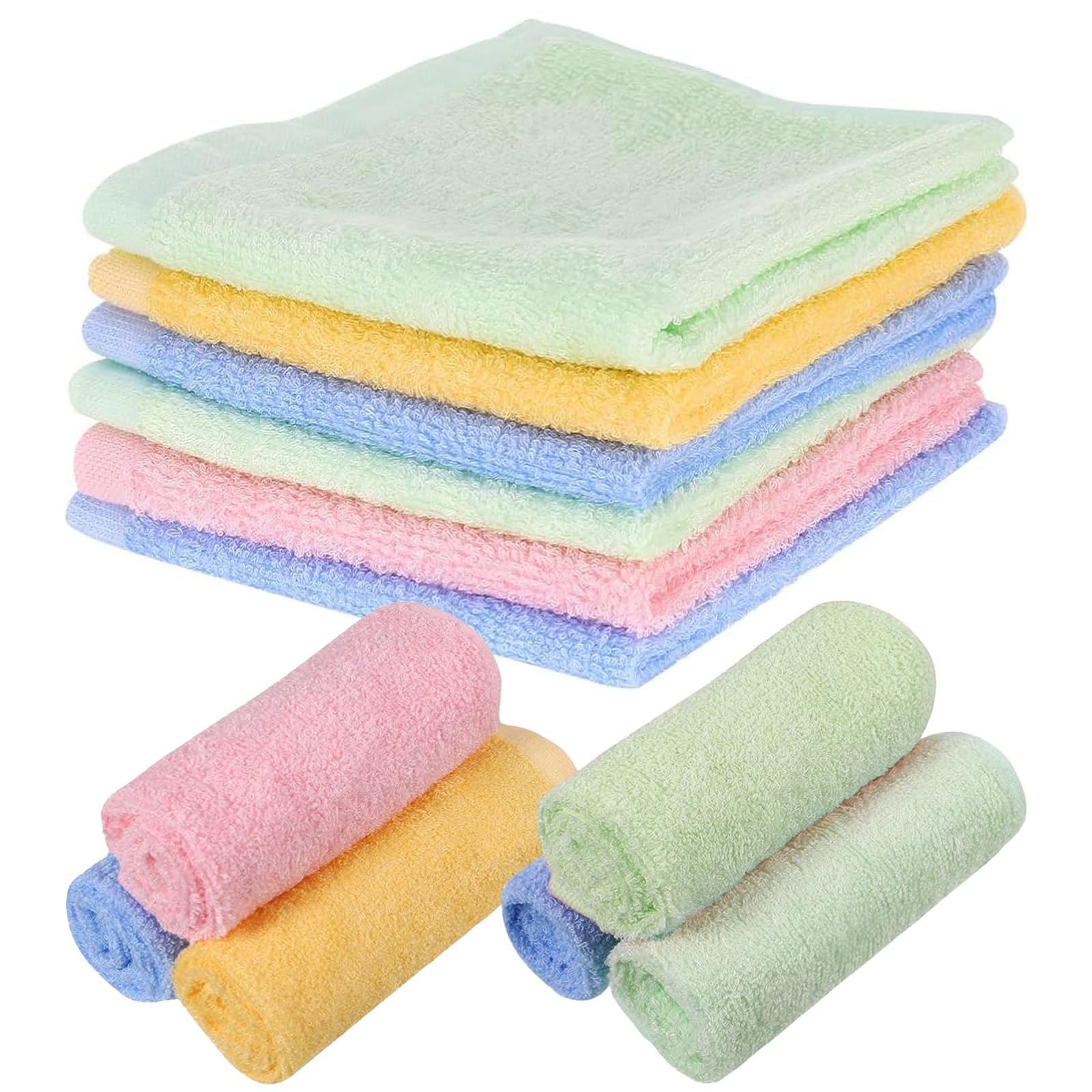 YFHUVB 6PCS Flannel Face Cloth, Bamboo Face Cloths, 30x30cm Baby Flannels, Soft Face Cotton Wash Towels Quick Dry Reusable Face Body Cloths Squares for Baby Kids Adults(Green, Blue,Yellow,Pink) ﻿
