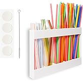 Acrylic Straw Holder for Cabinet Door with Double Sided Adhesive Tape Reusable Tumbler Straw Organizer Storage Container Dispenser for Counter Cabinet Cupboard Kitchen(White)