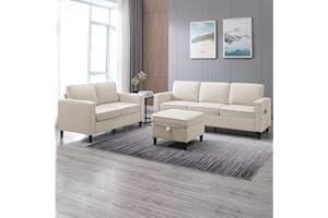 ZAFLY Convertible Sectional Sofa Couch Set,3-Seat L Shape Sofa with Storage Ottoman and Loveseat,Living Room Furniture Couch Set Sectional Couches Set for Living Room,Bedroom,Apartment,Beige