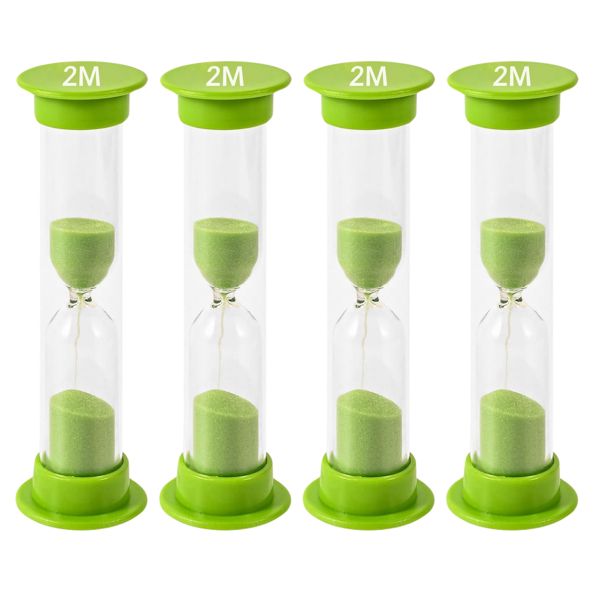 TeacherFav Sand Timer for Kids - 2 Minute Set of 4 Hour Glass - Green Color- Acrylic Covered for Classroom, Home & Kids Room