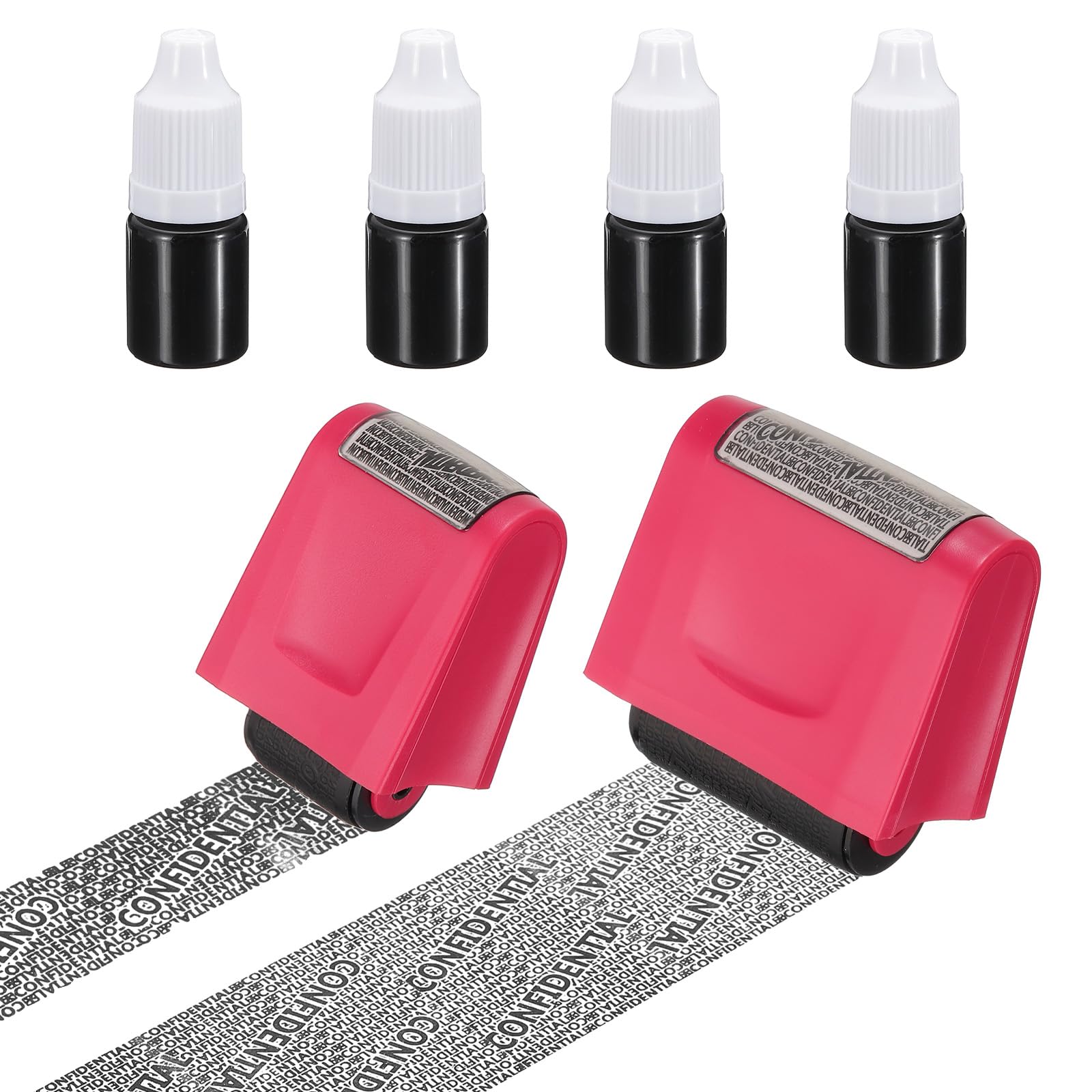 PATIKIL Identity Theft Protection Roller Stamp, 2Pcs 0.7/1.7" Confidential Roller Stamp Privacy ID Police Stamp Roller for Security ID Address with 4Pcs Refills, Rose Red