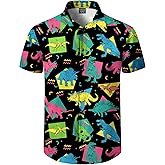 Fashonal Men's Dinosaur Print Novelty Button Down Hawaiian Shirt, M-4XL
