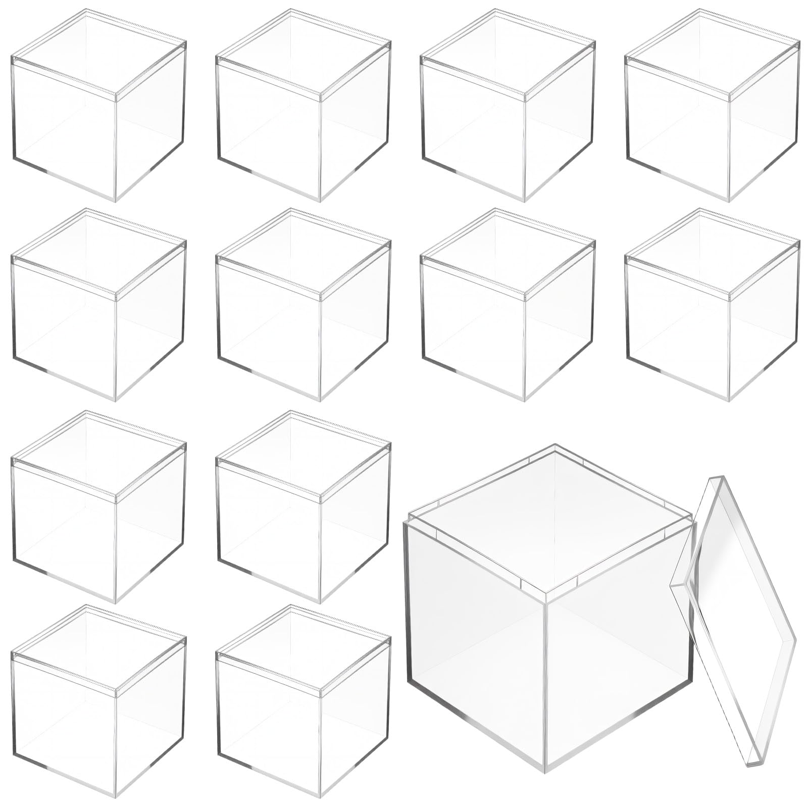 Photo 1 of 12Pcs Clear Acrylic Box with lid 4 x 4 x 4 Inch Small Acrylic Box Plastic Square Cube Decorative Storage Boxs Mini Acrylics Containers Display Boxes Display Case Container for Candy Jewelry Tiny Items