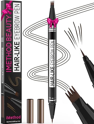 iMethod Microblading Augenbrauenstift - Eyebrow Pencil 2-in-1 Dual-Ended Augenbrauenstift 4-Zinken-Micro-Gabelspitzen-Applikator & präziser Pinselspitze erzeugt natürliche Augenbrauen, Schwarz Braun