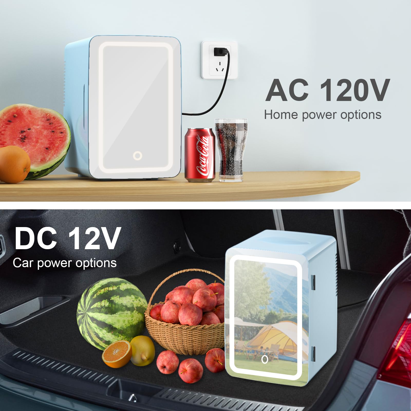 PERSONAL CHILLER 6L Skincare Fridge with LED Makeup Mirror, Mini Fridge Cooler and Warmer, Portable Fridge for Makeup, Skincare, Snacks, Bedroom Vanity, Blue - Image 3