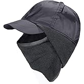 SEEK SURE Winter Running Hat Fleece Baseball Caps with Ear Flap Water-Repellent Warm Brimmed Hats for Cold Weather, Black