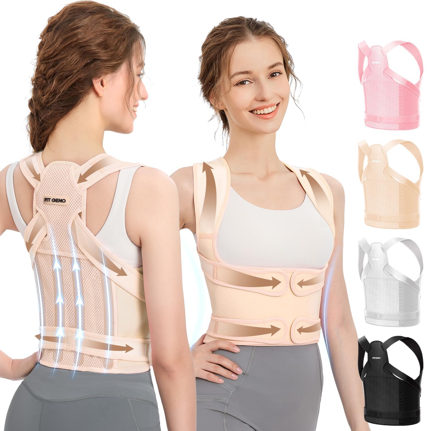 Photo 1 of Fit Geno Back Brace Posture Corrector for Men & Women: Shoulder Straightener Adjustable Full Back Support Pain Relief - Scoliosis Hunchback Spine Corrector (Small)