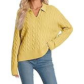 Amzdora Womens Oversized Cable Knit Sweater Fall Fashion 2026 Lapel V Neck Chunky Pullover Tops Causal Winter Outfits
