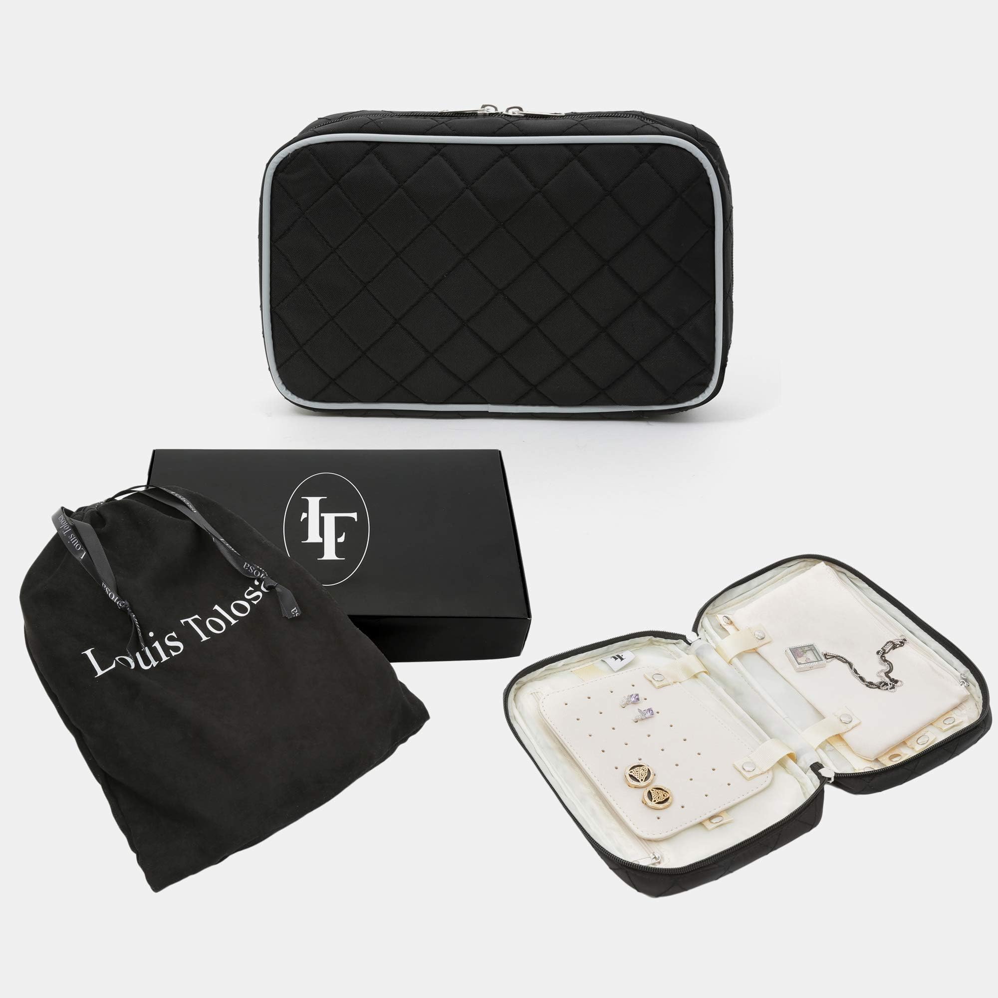 Travel Jewelry Storage Carrying Case Jewelry Organizer with Removable Pouch | Traveling Big Case Holder Necklace, Earrings, Rings, Bracelets | Gift Box + Shoes Bag / One order > One tree plant